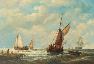 ARTIST UNKNOWN (Dutch, 20th century), (fishing boats), oil on canvas, signed lower right (illegible), ​​​​​​​49.5 x 69cm, 60 x 79cm overall