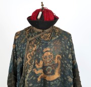 Antique Chinese dragon robe and hat, Qing Dynasty, 18th/19th century, (2 items), ​​​​​​​the robe 129cm long - 2