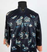 An antique Chinese blue silk robe with embroidered decoration,&nbsp;Qing Dynasty, 19th century, ​​​​​​​101cm long - 2