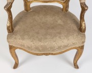 Antique Italian carved gilt armchair with brocade upholstery, 18th/19th century, 81cmhighx59cm across the arms - 2