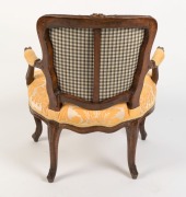 An antique French fauteuil, carved walnut frame with gold damask upholstery, circa 1750, 84cmhigh x 63cm high - 2