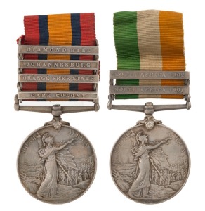 The QUEEN'S SOUTH AFRICA MEDAL with clasps for CAPE COLONY, ORANGE FREE STATE, JOHANNESBURG and DIAMOND HILL, together with the KING'S SOUTH AFRICA MEDAL with clasps for SOUTH AFRICA 1901 and 1902; both named to 26828 SAPr W.A. GILHAM R.E. (2 medals).