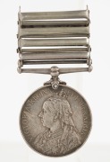 The QUEEN'S SOUTH AFRICA MEDAL with clasps for RELIEF OF LADYSMITH, TUGELA HEIGHTS, LAINGS NEK and TRANSVAAL, named to 4819 COR'L J.E. STOREY. W. YORK: REG'T. - 2