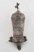 "SANDEMAN&nbsp;POKALEN&nbsp;1923" impressive Danish sterling silver inaugural equestrian​​​​​​​ trophy cup adorned with Viking figures, long boats and cast lion feet, stamped "MICHELSEN, 1923" with three tower Copenhagen mark and work master's monogram, 37cm high, - 4