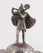 "SANDEMAN&nbsp;POKALEN&nbsp;1923" impressive Danish sterling silver inaugural equestrian​​​​​​​ trophy cup adorned with Viking figures, long boats and cast lion feet, stamped "MICHELSEN, 1923" with three tower Copenhagen mark and work master's monogram, 37cm high, - 6