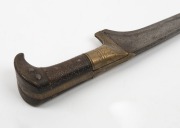 CHOORA antique Afghan knife with cast brass mount and wooden handle inlaid with copper and silver, 19th century, 36cm long - 2