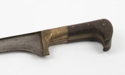 CHOORA antique Afghan knife with cast brass mount and wooden handle inlaid with copper and silver, 19th century, 36cm long - 3