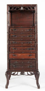 A tall Chinese hardwood six drawer side cabinet, early 20th century, 115.5cm high, 42.5cm wide, 43cm deep