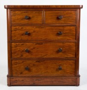 An antique English mahogany chest of five drawers with D corners, made in two sections, 19th century, ​​​​​​​134cm high, 127cm wide, 58cm deep