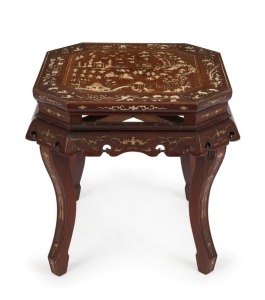 An antique Chinese rosewood occasional table inlaid with bone and ivory, 19th/20th century,