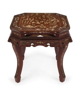 An antique Chinese rosewood occasional table inlaid with bone and ivory, 19th/20th century, 