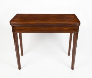 A Regency mahogany fold-over tea table with cock-beaded panel decoration and triple reeded top, circa 1820, 75cm high, 91cm wide, 46cm deep (92cm open)