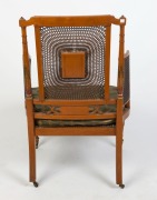 An antique Sheraton Revival satinwood armchair with cane sides and back, attractively hand-painted in the Angelica Kauffman style, late 19th century, 98cm high, 66cm across the arms - 4