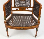 An antique Sheraton Revival satinwood armchair with cane sides and back, attractively hand-painted in the Angelica Kauffman style, late 19th century, 98cm high, 66cm across the arms - 5
