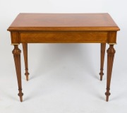 BOX-TABLE antique French walnut games table with flip top and casino top interior, 19th/20th century, fitted with three drawers with sliding lids containing numerous gaming pieces. Bearing Parisian maker's label. 74cm high, 90cm wide, 51cm deep - 2