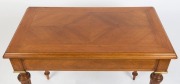 BOX-TABLE antique French walnut games table with flip top and casino top interior, 19th/20th century, fitted with three drawers with sliding lids containing numerous gaming pieces. Bearing Parisian maker's label. 74cm high, 90cm wide, 51cm deep - 3