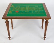 BOX-TABLE antique French walnut games table with flip top and casino top interior, 19th/20th century, fitted with three drawers with sliding lids containing numerous gaming pieces. Bearing Parisian maker's label. 74cm high, 90cm wide, 51cm deep - 6