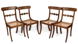 Set of four Regency rosewood and beech dining chairs with brass inlay and cane seats, circa 1820,