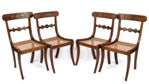 Set of four Regency rosewood and beech dining chairs with brass inlay and cane seats, circa 1820,