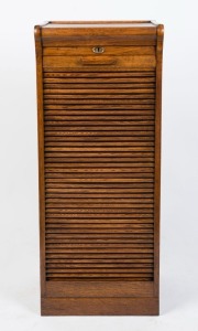 PARTRIDGE & COOPER antique oak tambour front office chest of nine drawers, early 20th century, 109cm high, 44cm wide,42cm deep
