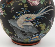 WEDGWOOD chinoiserie antique English basalt porcelain vase, beautifully decorated with enamel in the Chinese style, 19th century, Note: Missing lid, impressed mark to base, 19cm high, 19cm wide - 2