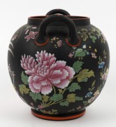 WEDGWOOD chinoiserie antique English basalt porcelain vase, beautifully decorated with enamel in the Chinese style, 19th century, Note: Missing lid, impressed mark to base, 19cm high, 19cm wide - 4