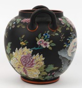 WEDGWOOD chinoiserie antique English basalt porcelain vase, beautifully decorated with enamel in the Chinese style, 19th century, Note: Missing lid, impressed mark to base, 19cm high, 19cm wide - 5