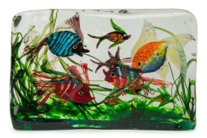 CENEDESE impressive Murano "Aquarium" glass fish block made from three layers of laminated glass, including nine fish in seaweed, by ALFREDO BARBINI, ​​​​​​​20.5cm high, 32cm wide, 7.5cm deep