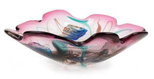 CENEDESE Murano "Aquarium" glass  fruit bowl, by ALFREDO BARBINI, with original foil label "Genuine Venetian Glass, Made In Murano, Italy", ​​​​​​​14cm high, 43cm wide