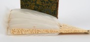 An antique Chinese carved ivory and feather fan in original fitted silk lined box, 19th century, ​​​​​​​28cm high - 2