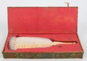 An antique Chinese carved ivory and feather fan in original fitted silk lined box, 19th century, ​​​​​​​28cm high - 3