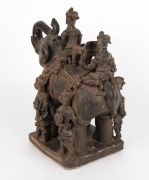 Antique War Elephant with riders and soldiers, brown glazed stoneware, Si Satchanalai, Thailand, 16th/17th century. 35cm high,&nbsp;33cm long, 19cm deep, (weight 5kg). - 4