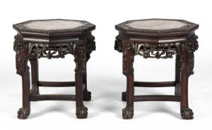 A pair of Japanese octagonal marble top stands, 20th century, 47cm high, 40.5cm wide&nbsp;