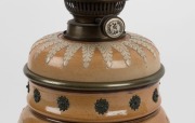 DOULTON LAMBETH antique English pottery oil lamp with No.2 Hink's&nbsp;single white button Duplex burner, (later shade and chimney), 19th century, 62cm overall - 2