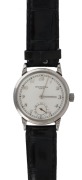 PATEK PHILIPPE stainless steel cased gents manual wristwatch with subsidiary seconds dial and Arabic numerals, note: crown replaced, 3.5cm wide include crown