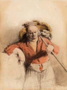 ARTIST UNKNOWN, (portrait of a peasant in red shirt), watercolour, 20 x 15cm, 44 x 38cm overall