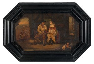 ARTIST UNKNOWN (Dutch School), 18th century marriage portrait, oil on copper, in ebonized octagonal frame, 32x55cm, 48x71cm overall