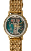 BULOVA&nbsp;"ACCUTRON SPACEVIEW" early and rare battery operated wristwatch with unusual skeletonized dial, in gold plated case with stainless steel back and gold plated bracelet, circa 1969.&nbsp; - 2