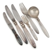 GEORG JENSEN "Cactus" pattern Danish sterling silver cutlery set for six places, designed by GUNDORPH&nbsp;ALBERTUS&nbsp;in 1930, (42 pieces), oval factory marks, 1,100 grams ​​​​​​​silver weight not including knives