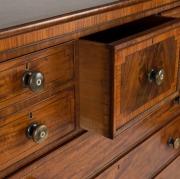 A fine antique Scottish chest of seven drawers, mahogany with ebony string inlay and satinwood cross-banding with original horn and mother of pearl inlaid knobs, original separate base with turned feet, circa 1830, 123cm high, 125cm wide, 57cm deep - 3
