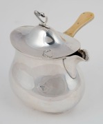 A rare silver plated campaign/travelling tea set comprising of original burner stand, hot water jug with ivory handle, strainer, cream jug and sugar pot, circa 1870, 14cm high overall - 3