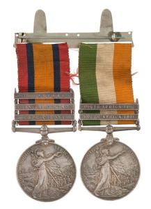The QUEEN'S SOUTH AFRICA MEDAL with clasps for CAPE COLONY, ORANGE FREE STATE, and TRANSVAAL, together with the KING'S SOUTH AFRICA MEDAL with clasps for SOUTH AFRICA 1901 and 1902; both named to 4131 PTE R.A. BYFORD A.O.C. (2 medals).