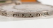 The QUEEN'S SOUTH AFRICA MEDAL with clasps for CAPE COLONY, ORANGE FREE STATE, and TRANSVAAL, together with the KING'S SOUTH AFRICA MEDAL with clasps for SOUTH AFRICA 1901 and 1902; both named to 4131 PTE R.A. BYFORD A.O.C. (2 medals). - 6