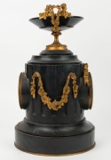 An antique French urn shaped mantel clock, black slate with ormolu mounts, eight day time and strike movement with Roman numerals, 19th century, 39cm high - 2