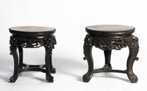 Two Japanese marble top low tables, 38cm and 39cm high
