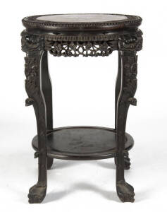 A large Japanese shaped marble inlaid table on four legs, early 20th century, 80cm high, 55cm diameter