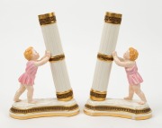 ROYAL WORCESTER pair of antique English figural porcelain vases, circa 1880, puce factory mark to the bases, ​​​​​​​22.5cm high - 2