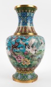 A Chinese cloisonne vase with crane decoration, on carved timber stand, 20th century, 44cm high overall - 2