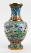 A Chinese cloisonne vase with crane decoration, on carved timber stand, 20th century, 44cm high overall - 3