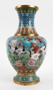 A Chinese cloisonne vase with crane decoration, on carved timber stand, 20th century, 44cm high overall - 4